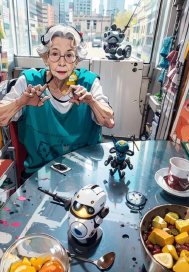 一个机器人和老奶奶的动画